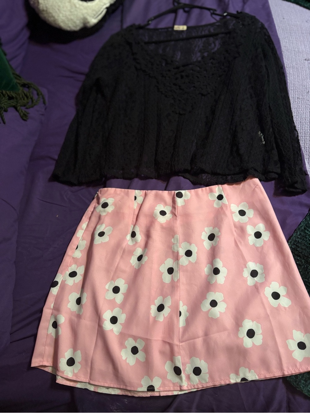 Floral A-Line Pink Skirt with White Daisy Print